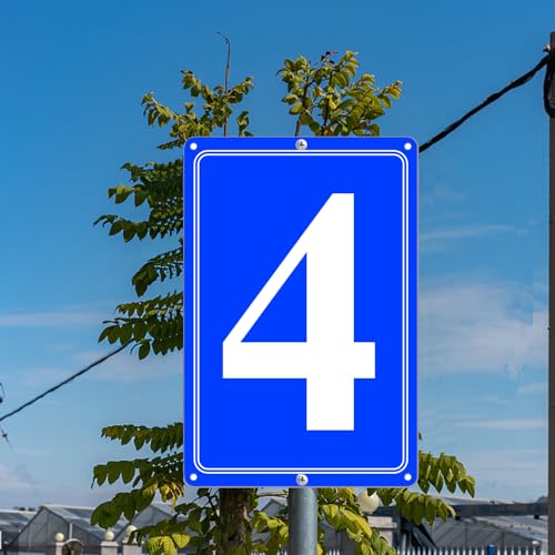 Image of Premium Aluminum Number Signs 4, Metal 12 inch X 8 inch Blue Numbered Signs Outdoor for Parking Lots, Floor, Dock, Court, Aisle, Field, High Visibility, No Fade, Weather-resistant