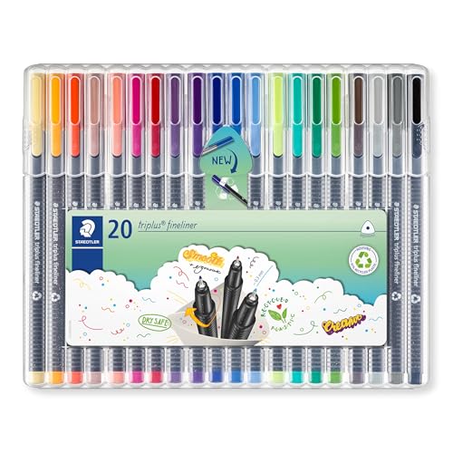 STAEDTLER 334 SB20 Triplus Fineliner Superfine Pen, 0.3mm Line Width - Assorted Colours (Desktop Box of 20)