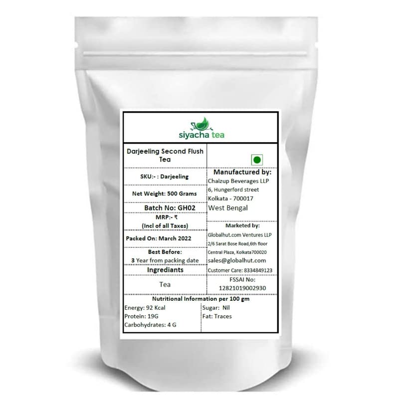 Image of Siyacha Tea Darjeeling Black Tea, 500 Grams, Second Flush Chai Patti, Avongrove Garden Fresh TGBOP 1 Loose Leaf, Summer Season Fresh Beverage, Healthy Herbal Leaves, Makes 250 Cups (approx)