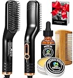 Beard Straightener for Men w/Beard Oil, Balm, Comb & E-Book for All Beard Type,w/Dual Voltage Travel-Friendly,Auto Shut-Off,Anti-Scald Feature Heated Straightening Brush Kit,Unique Gifts for Men Him