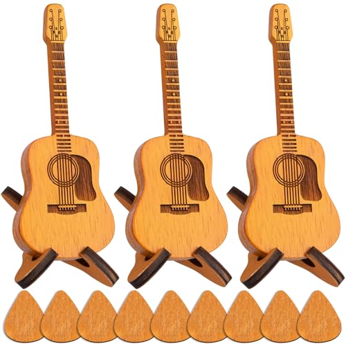 ZMLTLMG スタンド付きギターピックボックス ユニークなギターピック3点 ミュージシャン彫刻木製プレクトラムケース ギターピックホルダー エレキベースギターウクレレ愛好家用