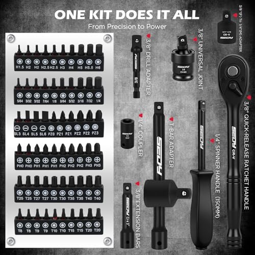 Premium 132-Piece Mechanics Tool Set, SAE/Metric 1/4" & 3/8" Drive Socket Set, Ratcheting Wrenches, Extensions & Adapters, Quick-Release Ratchet, Professional Auto Repair Tool Kit with Storage Case - Image 5