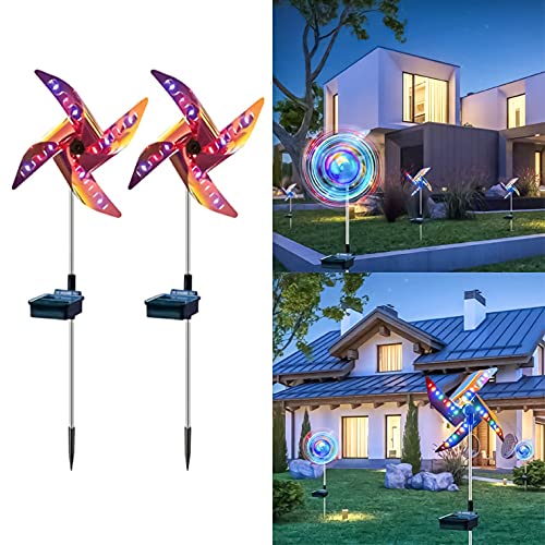電光ホーム ガーデンライト ソーラー 風車 ウインドスピナー 2本セット LED 全3色 屋外 埋め込み 防水 自動点灯 玄関 庭 花壇 太陽光 充電式 照明 クリスマス ハロウィン (レインボー)