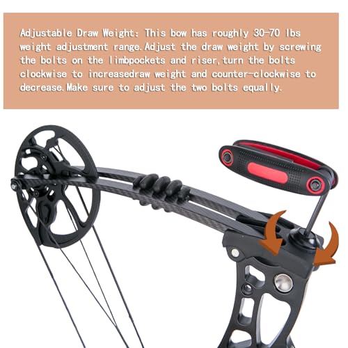AKCHOER Compound Bow and Arrow Set, 30-70 Lbs Draw Weight, 23.5\"-31\" Draw Length, Right Handed Bow for Adult, 320 Fps Hunting & Target Bow with Accessories (Black-Basic Version)
