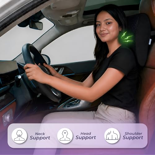 Image of Billebon Premium Car Seat Cushions Combo| Lumbar Support| Neck Rest & Car Wedge Seat Cushion for Long Drive Comfort| Gel Infused Memory Foam| Ergonomic Car Cushions Pillows -Black