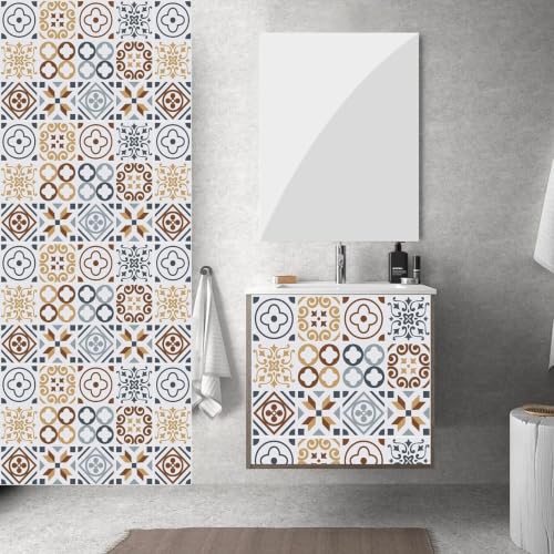 Image of Moroccan Tile Stickers | Waterproof Self Adhesive Peel & Stick Tile Decals for Kitchen Backsplash, Bathroom Wall, Floor, Furniture & Glass (8x8 Inch, Design 10, 36 Pic)