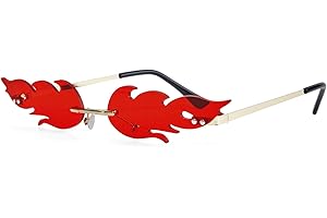 Bat Sunglasses Fire Flame Sunglasses for Women Men Funky Rimless Eye Glasses for Halloween Party