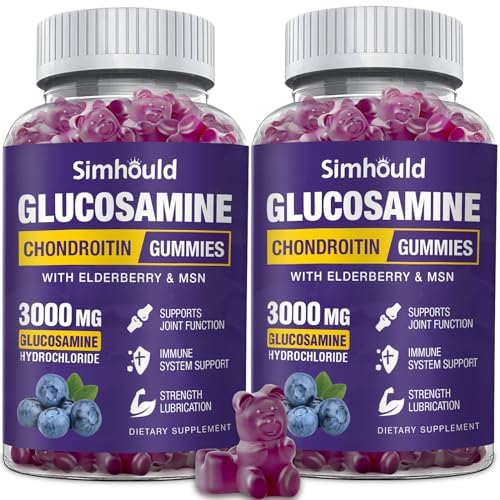 Simhould 2 Packs Glucosamine Chondroitin Gummies - 3000MG Extra Strength Joint Support Supplement with MSM & Elderberry Flexibility Antioxidant Immune Support Gummy for Adults Men & Women