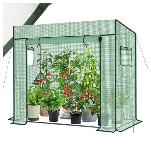 Sekey Gewächshaus Tomatengewächshaus 200x170x77 cm, Begehbarers Tomaten Gewächshaus Foliengewächshaus Balkon Outdoor - Stabil, Winterfest, UV-Beständig, Grün