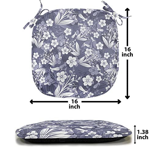 Lunarable Floral Chair Seating Cushion Set Of 6, Classical Victorian Style Flowers Bouquets Ornamental Shabby Form Art Design, Seat Pads For Office With Anti-Slip Backing, 16"X16", Cadet Blue White #TOP6