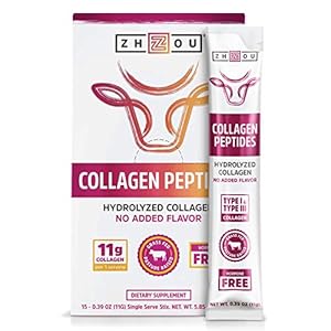 Zhou Collagen Peptides Stick Packs Hydrolyzed Powder | for Vital Joint & Bone Support, Glowing Skin, Strong Hair & Nails, Digestive Health | Unflavored | 15 CT