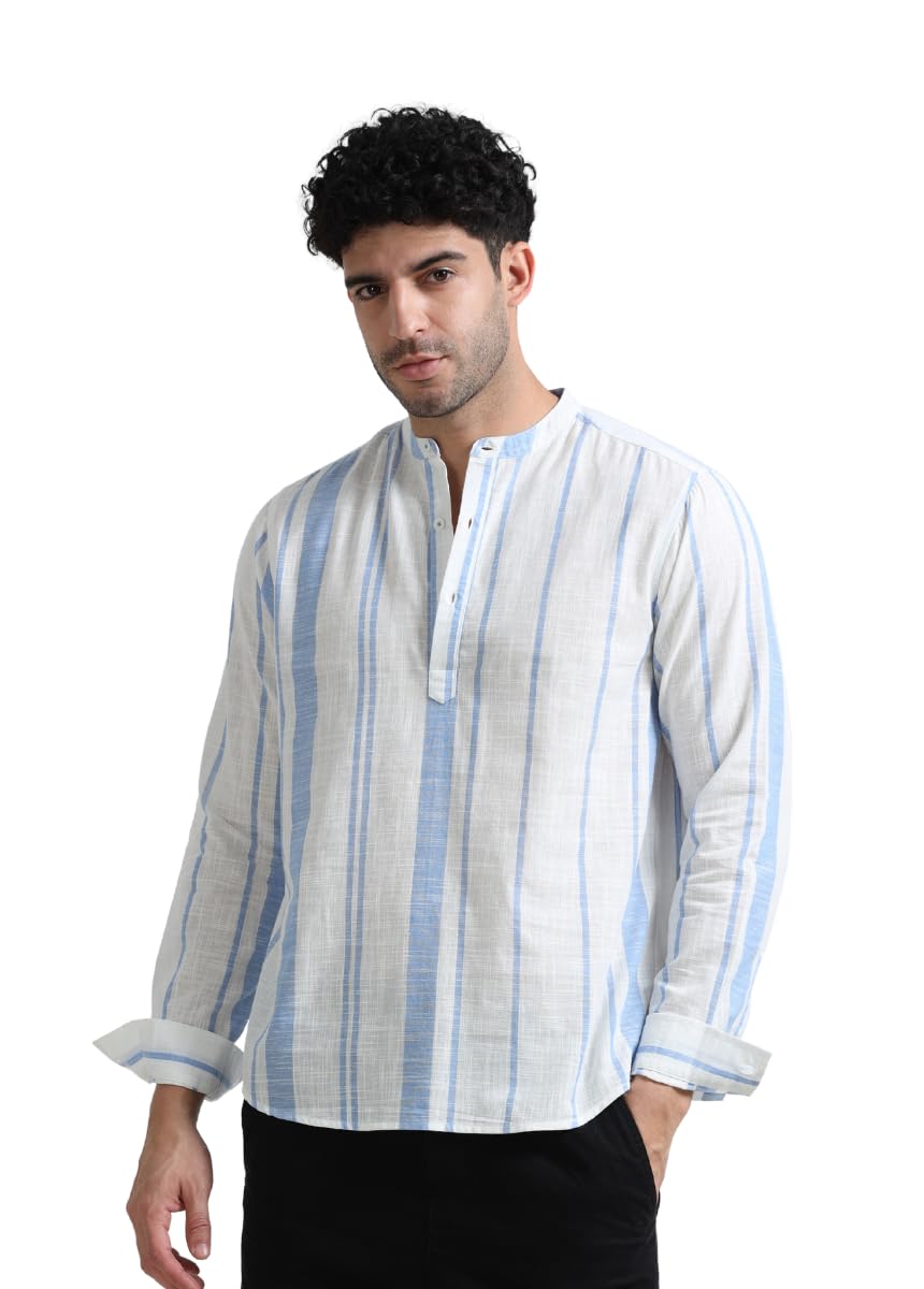 stitchx Men’s Band Collar Pure Cotton Striped Kurta Shirt S-2XL-picture-38