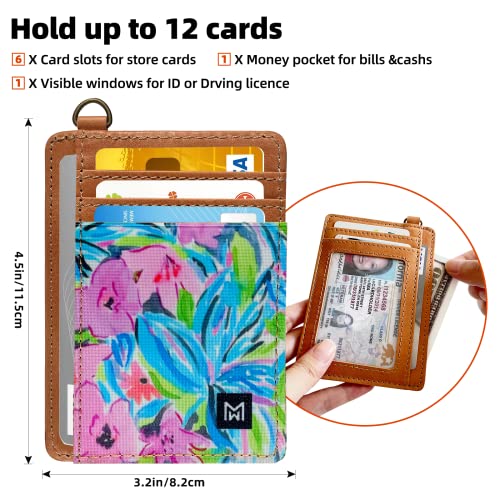 Image of Credit Card Holder Wallet for Women Slim Minimalist Wallet RFID Blocking Leather Wallets Elastic Front Pocket Wallet for Women, Flower-E, Minimalist