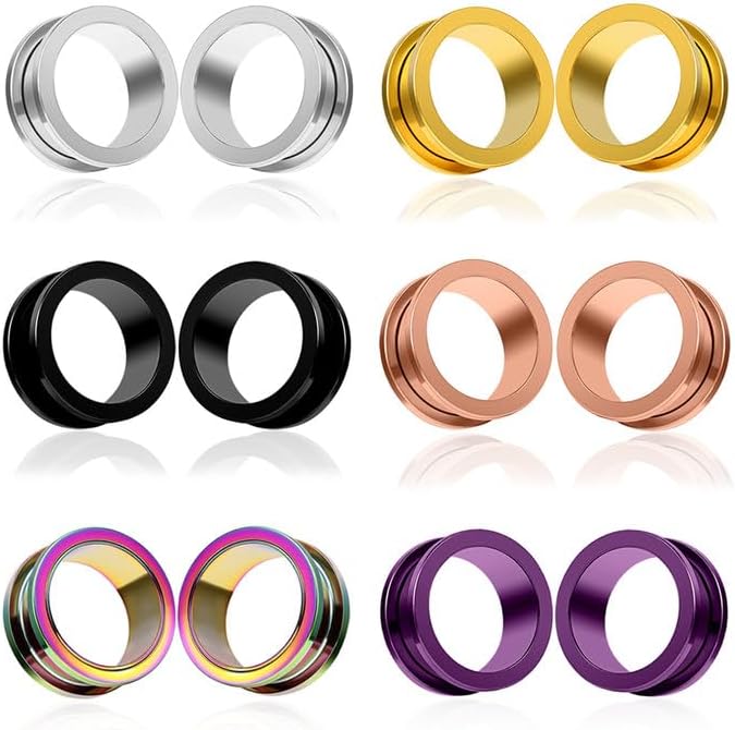 Juego de 12 tapones para los oídos de acero inoxidable 316L, calibre grande, tornillo de estiramiento, ajuste de túneles calibre 0.07 oz - 1 pulgada