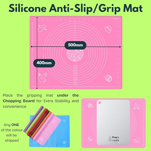 Image of Premium Stainless Steel Chopping Board | Large Rectangle Cutting Board 37cm x 25cm with Anit-Slip Gripping Mat | for Cutting Vegetables, Fruits, Meat | Reversible (Large, Rectangular)