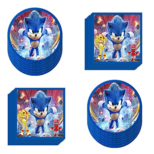 Kosdugerne 40 Pack of Blue Hedgehog Birthday Party Supplies 20 Plates and 20 Napkins