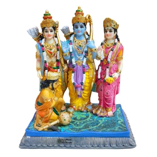 Image of Ram Darbar Idol Statue | Handcrafted Marble Finish Sita Ram Family Murti for Home Temple, Mandir, Pooja, Vastu, Diwali, Housewarming Gift (18 CM)