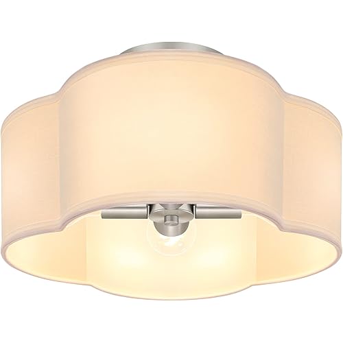 4-Light Semi Flush Mount Ceiling Light Fixture, Silver Modern Close to Ceiling Lamp with White Fabric Shade, Contemporary Bright Lighting for Nursery Kids Baby Room Kitchen Bedroom Hallway Entryway