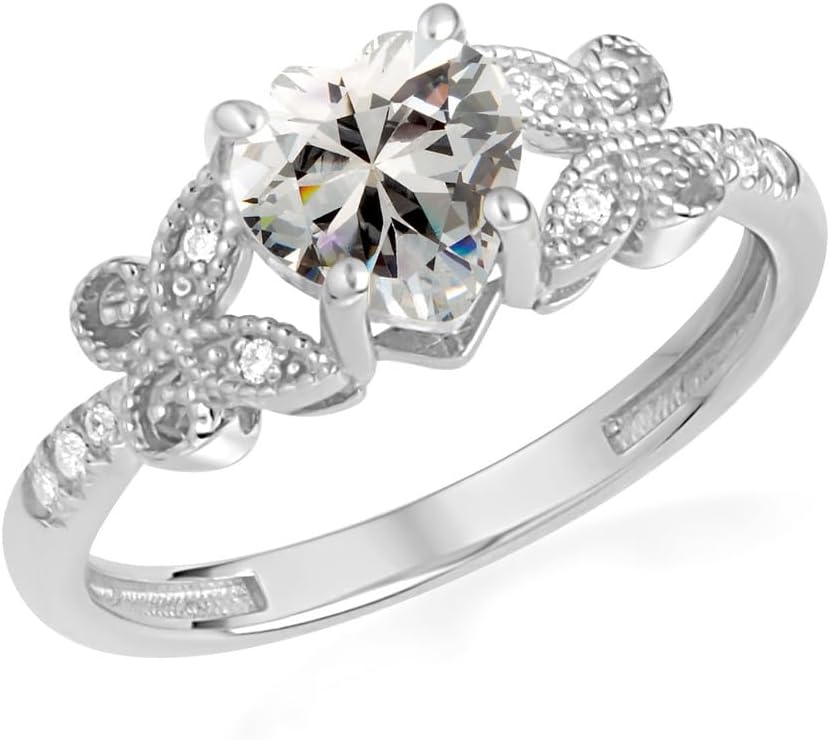 Claddagh Gold .925 Sterling Silver Heart-Shaped Personalized Genuine Birthstone Diamond Butterfly Ring | Available in Sizes 4-12