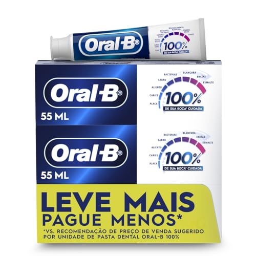 Oral B, Pasta de Dente, 100% da sua boca* cuidada contra os problemas bucais mais comuns. *áreas dos dentes, bochechas, gengivas e língua, 3 Unidades, 70 g