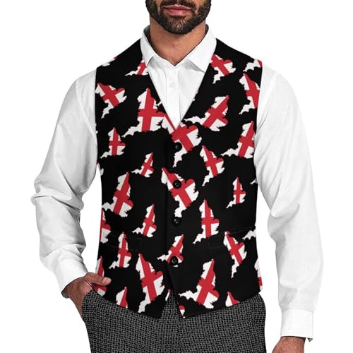 Flag Map of UK Suit Vest for Men Waistcoat Dressy V Neck Button Down Sleeveless Business Jacket Coat