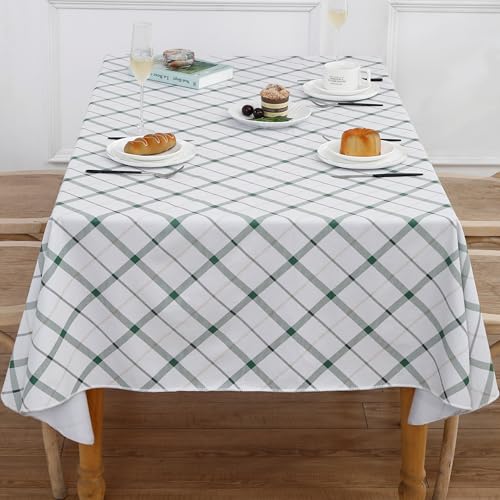 Image of Heavy Duty Vinyl Tablecloth with Flannel Backing Waterproof Oil-Proof Plastic Table Cloth Stain-Resistant Wipeable Rectangle or Square Table Cover for Indoor and Outdoor (Green Plaid,60x102 Inch)