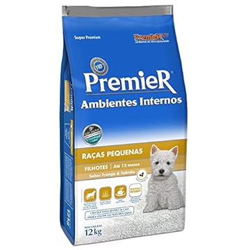 Ração Premier para Cães Filhotes de Raças Pequenas Ambientes Internos Sabor Frango e Salmão, 12kg Premier Pet Raça Filhotes,