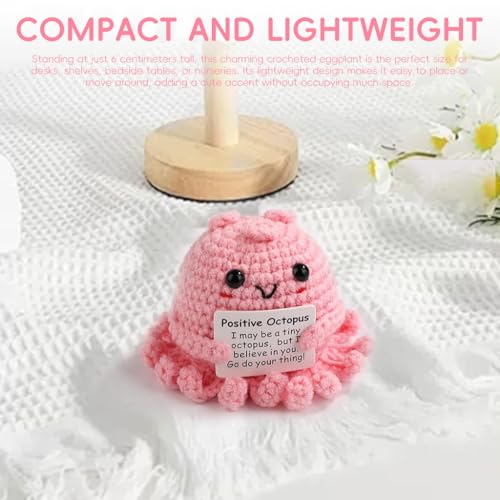 Image of Zibuyu Handmade Crochet Octopus Toys Desk Decor with Positive Message Card Cute Motivational Crochet Toys Gift for Office Home Baby Nursery, Pink