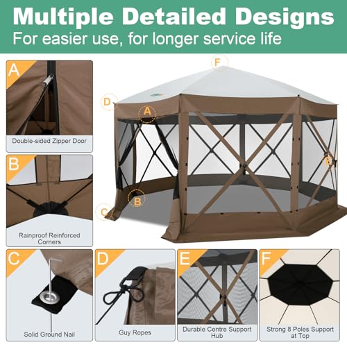 Image of COBIZI 15x15 FT Pop Up Gazebo - Canopy Tent, Large Gazebos On Clearance,Instant Screened in Gazebo,carpas para Patio,Portable Screen Tents for 12-15 Persons Outdoor Camping, Backyard, Brown