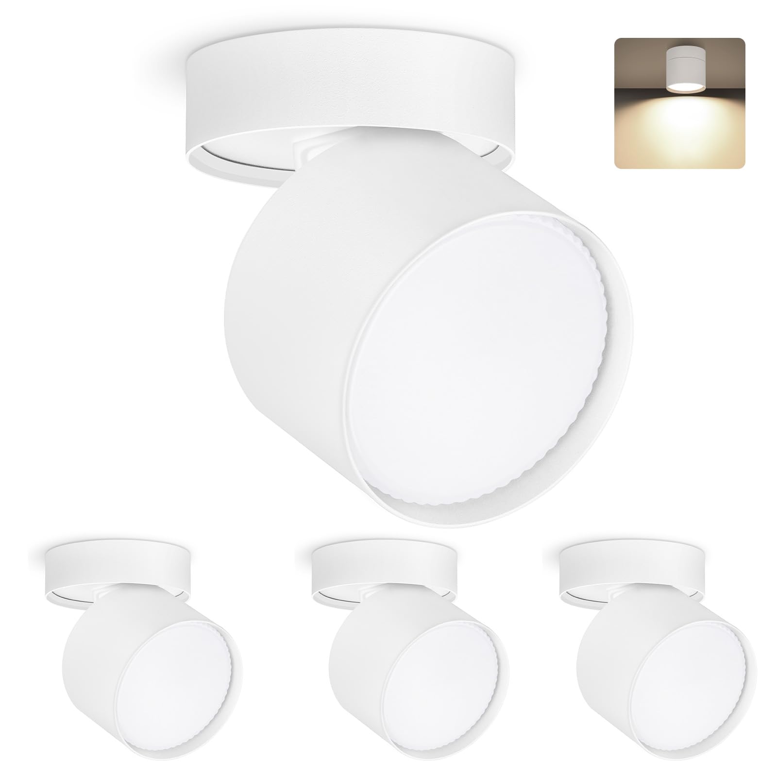 KYOTECH Lot de 4 Spot en Saillie led Pivotants & Orientables Ø84x80mm Blanc Plafonnier Luminaire Apparent Incluse 6W Remplaçable GX53 Ampoule Blanc Neutre 4000k 550LM Plafonnier Spot LED Downlight