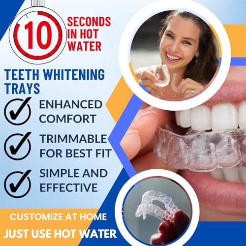 teeth whitening trays moldable 4-pc bleaching trays for teeth whitening with 2 slim retainer cases - comfortable thin design for tooth bleach compatible with opalescence gel not included