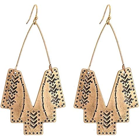Zealmer Gold Geometric Earrings Statement Vintage Boho Ethnic Earrings Hollow Out Fan Shape Dangle Drop Earrings for Women Birthday Christmas Valentines Day Gift Cover