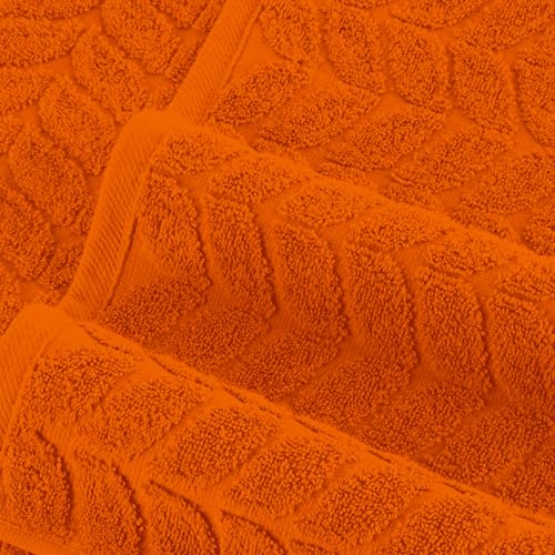 Image of Elegant Comfort Luxury 6-Piece 100% Turkish Cotton Jacquard Braided Textured Premium Hotel Quality Towel Set- Soft and Absorbent, Includes 2 Bath Towels, 2 Hand Towels and 2 Washcloths, Vibrant Orange
