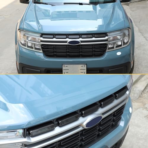 Image of Front Bumper Grille Cover Compatible with Ford Maverick 2022 2023, Car Air Inlet Vent Grille Cover, Grill Grille Inserts Trim Cover (Carbon Fiber Pattern)