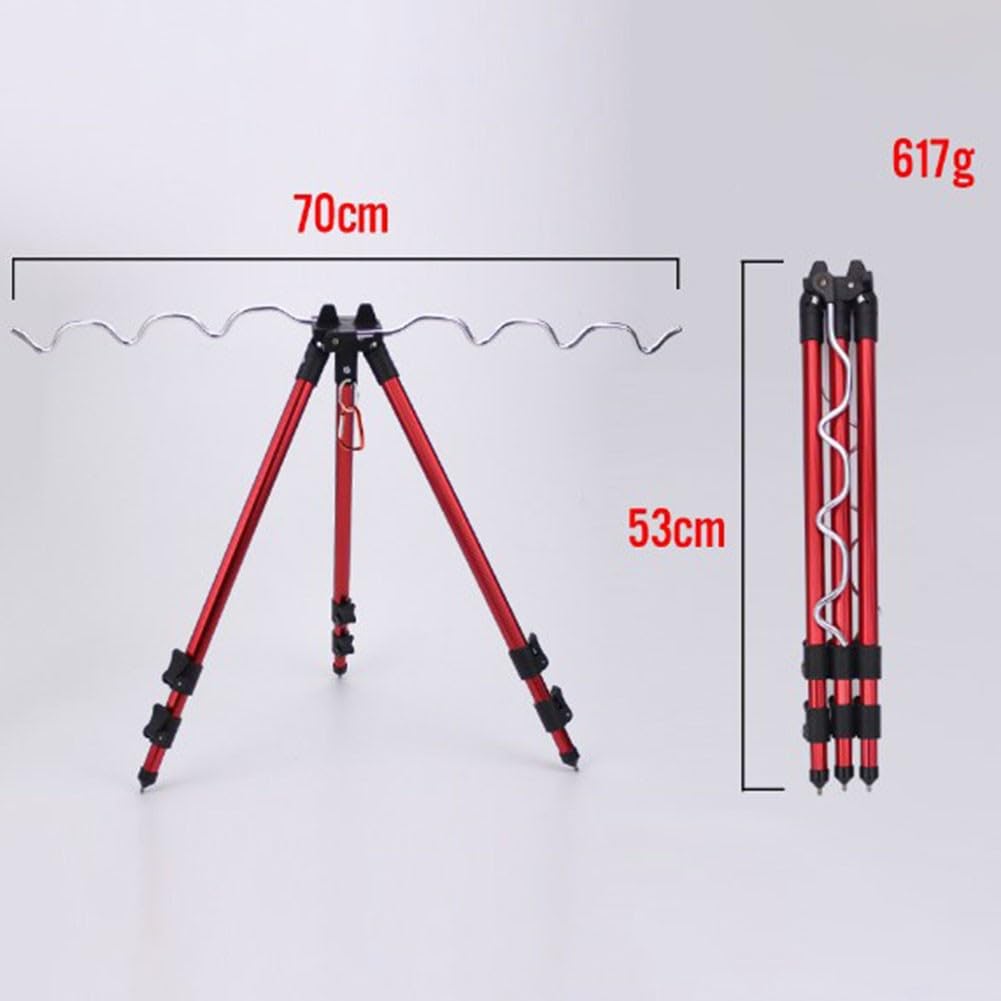 FUBESK Trépied rétractable en alliage d'aluminium pour canne à pêche avec piques au sol, support stable, argenté, 62 cm