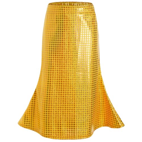 Girls Metallic Mermaid Skirt Shiny Elastic High Waisted Kids Cute Party Club Rave Maxi Skirts for 2-17 Years