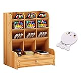 Joyhoop Caja de Almacenamiento de Oficina, Organizador de Escritorio de Madera de Gran Capacidad Multifuncional Con Soporte de Bolígrafo Cajón, Para Papelería, Hogar.(Con Notas Adhesivas)