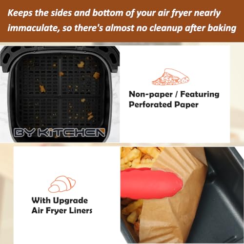 Image of BYKITCHEN Air Fryer Liners Square, 100pcs 7.9 Inch Air Fryer Parchment Paper Liners Disposable, Large Greaseproof Paper for Air Fryer, Compatible with COSORI, Ninja, Tower Cosori (Unbleached)