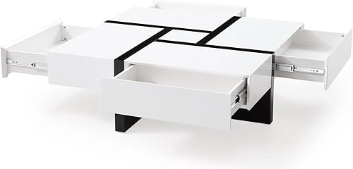 Miniatura 7 de Zuri Furniture - Mesa de centro cuadrada Mcintosh moderna en laca blanca brillante detalles de laca negra
