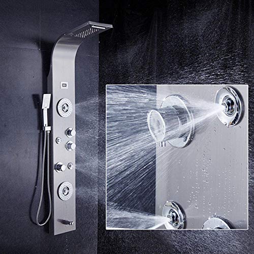 Columna de ducha en níquel cepillado con panel de ducha LED, jets de masaje SPA y caño para bañera miniatura 5