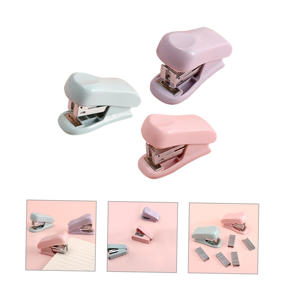Angoily 5 Set Mini Cucitrice Portatile Cucitrice Mano Compatta Per Ufficio Scuola Per Raccogliere Documenti Fucsia Viola 3 Pezzi * 5
