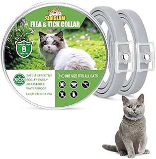 Cat Flea and Tick Collar, 8 Months Effective Protection Waterproof Adjustable Cat Flea Collar Natural Safe Flea Tick Treatment for Kittens Cats Puppies