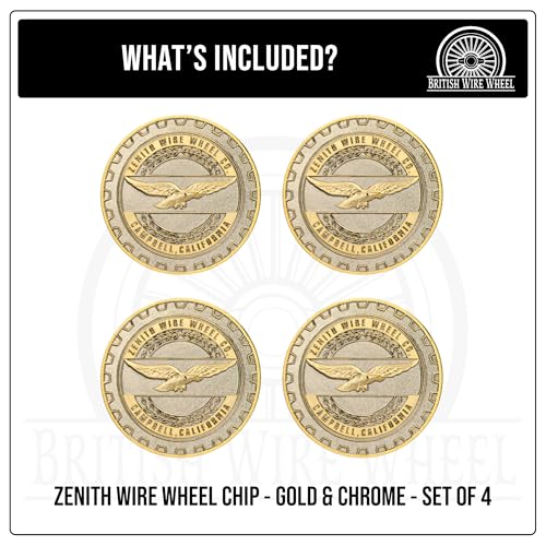 Image of Zenith Gold & Chrome 3D Metal Wheel Chip Emblems (Set of 4) | 24K Triple Gold & Chrome Plated Solid Metal Wheel Chip Emblems 2.25 inch | for Lowriders w /Recessed Knock Off Spinner Caps