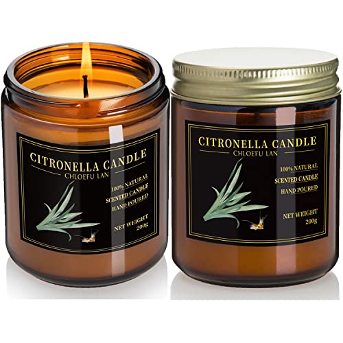 Chloefu Lan Citronella Candles Outdoor & Indoor 100% Soy Wax Jar Candles 45 Hours Burning Decorative Candles For Garden Camping Patio,Summer Candles，Highly Scented, 7.1 Oz, 2 Pack #TOP21