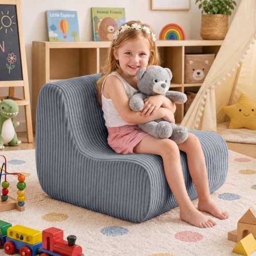 Image of DAICO Kids Bean Bag Chair Ultra-Soft Toddler Bean Bag Sofa with Handle, Small Toddler Reading Chairs Comfy Lazy Lounger Foam for Playroom or Bedroom - Birthday Gift for Boys and Girls, Grey