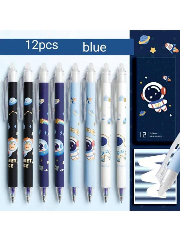 Image of 12 Pcs Smooth Writing Eresable Gel Pen, Erasable Pen 0.5 mm, Erasable Pens with Magic Eraser, Kawaii Pens, Birthday Return Gifts for Kids -Blue Ink (Blue)