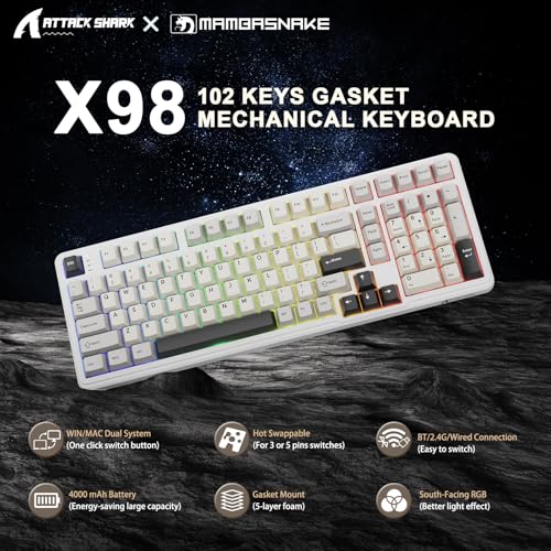 Clavier mécanique sans fil remplaçable à chaud avec RVB blanc X98 - 2