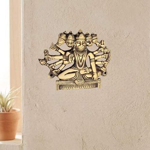 Image of Antique Brass Finish Panchmukhi Hanuman JI Shape Door Hanging | Decorative Wall & Door Accent for Home Entrance | Traditional Indian Door Decor | Pooja Room, Main Door, Temple & Festive Decoration
