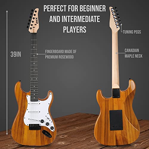 Lyxpro Cs 39” Electric Guitar Kit For Beginner, Intermediate & Pro Players With Guitar, Amp Cable, 6 Picks & Learner’s Guide | Solid Wood Body, Volume/Tone Controls, 5-Way Pickup - Mahogany #TOP2