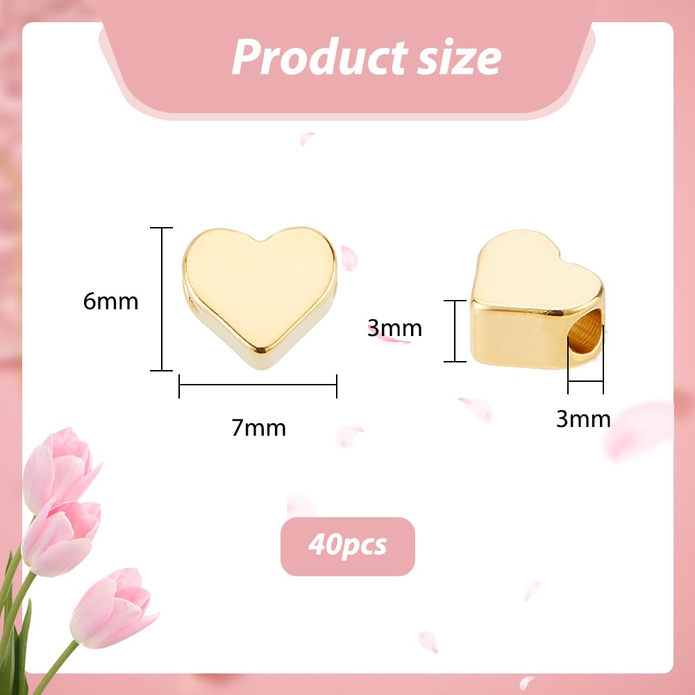PH PandaHall 40pcs 24K Gold Plated Heart Spacer Beads Metal Heart Charm Beads for Mother's Day DIY Necklace Bracelet Earring Craft Wedding Jewellery Making - Image 2
